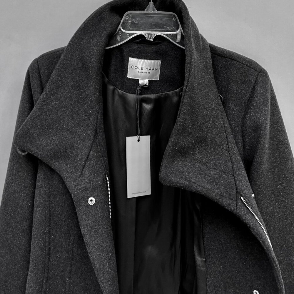 Cole Haan Signature Wool-Blend Wrap Coat in Charcoal Size L - Picture 9 of 12